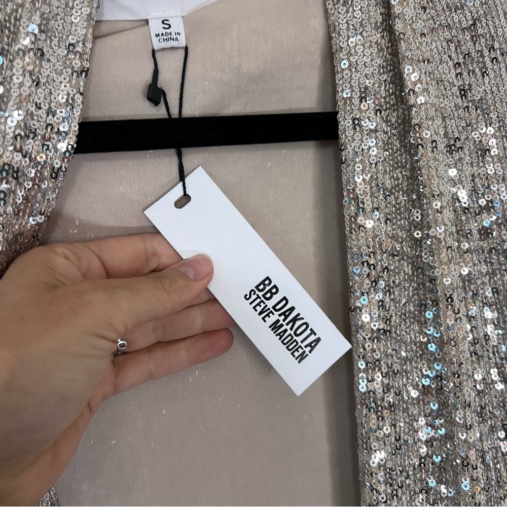 BB Dakota Silver Sequin Blazer/Duster Open Long Cardigan - Picture 3 of 13